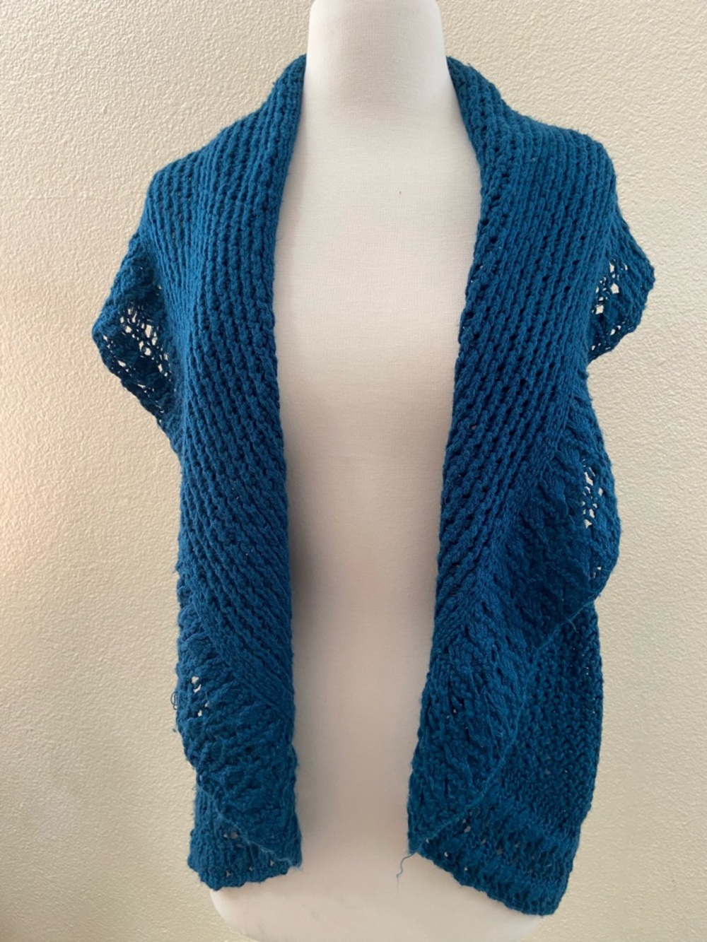 GNW sleeveless cardigan turquoise blue, Open-Front Crochet Knit Vest size:L - Picture 10 of 11